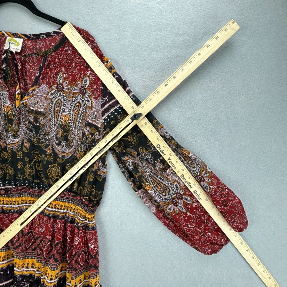 Fig & Flower Dress Womens Large Red Black Pullover Paisley Boho Shirring Tiered - Picture 12 of 15